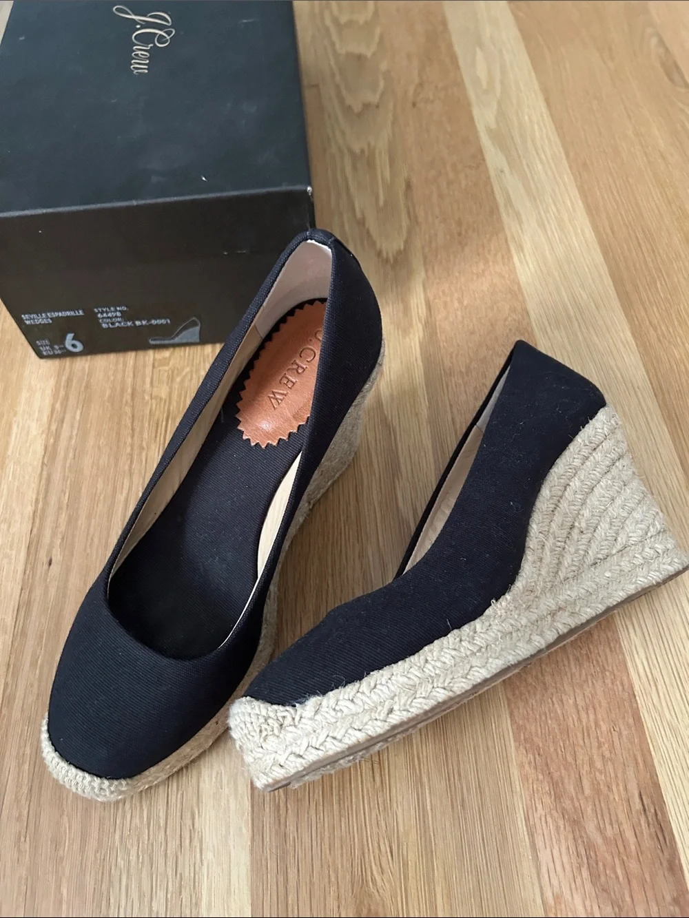 J. Crew Black Canvas Espadrille Wedges with Jute Trim